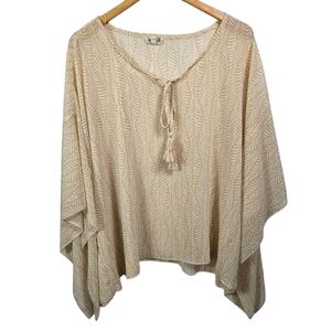 ONE WORLD Tan and White Boho Top Size S